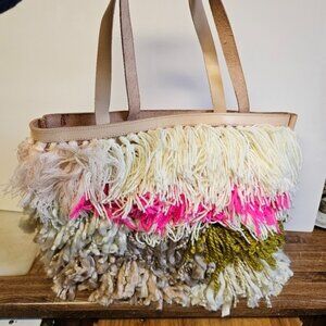 Cold Picnic 90s Funky Leather and Acrylic Wool Tote Bag